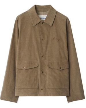 Burberry Logo Embroidered Corduroy Jacket - Green