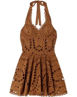 Charo Ruiz Cotton-Blend Halterneck Mini Dress - Brown