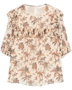 Ulla Johnson Lace-Edged Floral Blouse - Natural