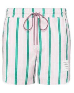 Thom Browne Drawstring Striped Printed Swim Trunks - Blue