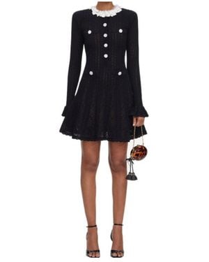 Self-Portrait Flower Trim Knit Mini Dress - Black
