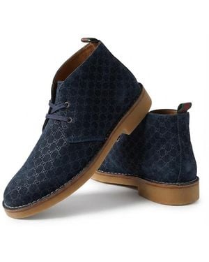 Gucci Web Gg Suede Ankle Boots - Blue