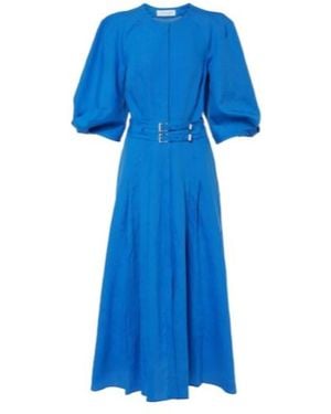 Gabriela Hearst Elea Puff-Sleeve Linen Maxi Dress - Blue