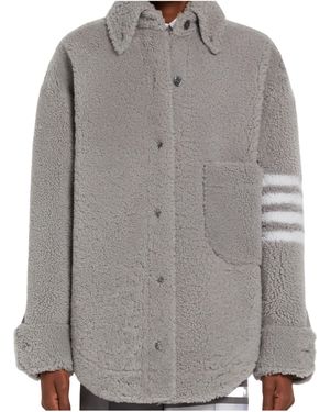 Thom Browne 4-Bar Buttoned Oversized Shirt Jacket - Gray
