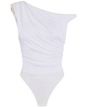 Elisabetta Franchi Draped One-Shoulder Bodysuit Top - White