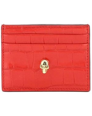 McQueen Skull-Charm Crocodile-Embossed Cardholder - Red
