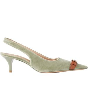 JW Anderson Buckle-Embellished Leather-Trimmed Velvet Slingback Pumps - Metallic