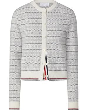 Thom Browne Merino-Wool Jacquard Snowflake Cardigan - Grey