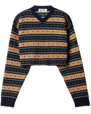 Miu Miu V-Neck Cropped Jumper - Black