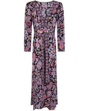 RIXO London Long Sleeve V-Neck Dress - Purple