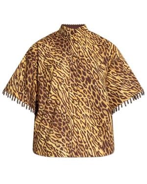 Zimmermann Coco Leopard Printed Beaded Fringe Shirt - Natural