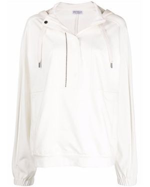 Brunello Cucinelli Short-Zip Pullover Hoodie - White