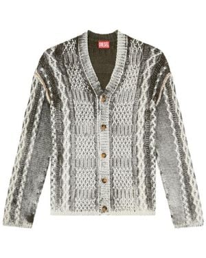 DIESEL Cable-Knit Oval D Cardigan - Gray