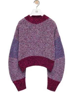 Loewe Balloon Sleeved Crewneck Cropped Sweater - Purple