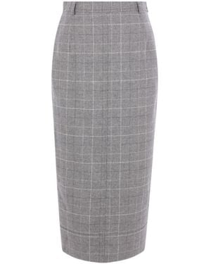 Thom Browne Windowpane Houndstooth-Tweed Pencil Midi Skirt - Grey