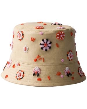 Prada Embroidered Canvas Bucket Hat - Natural