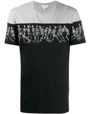 McQueen Jumping Skeletons Printed T-Shirt - Black