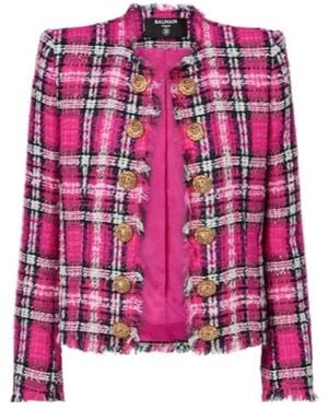 Balmain Checked Cotton And Wool-Blend Tweed Jacket - Pink