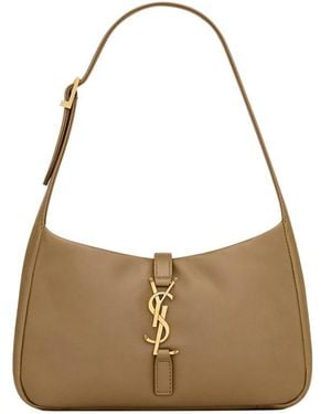 Saint Laurent Le 5 À 7 Logo Plaque Hobo Bag - Natural