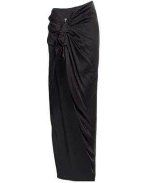 Rick Owens Solid Colour Satin Midi Skirt - Black