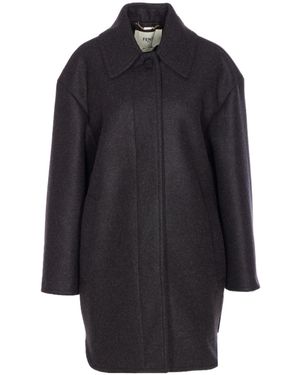 Fendi Single-Breasted Long Sleeved Midi Coat - Blue
