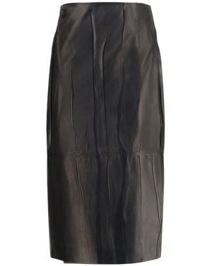 Ermanno Scervino Crinkled Midi Leather Skirt - Black