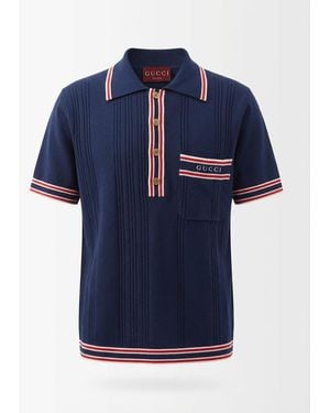 Gucci Striped Trim Polo Top - Blue