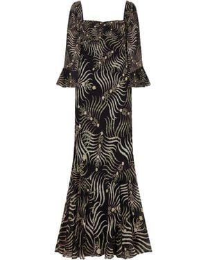 Saloni Willa Printed Silk-Chiffon Gown - Black