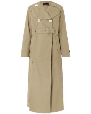 Simone Rocha Belted Double-Breasted Embellished Cotton-Blend Canvas Trench Coat - Natural