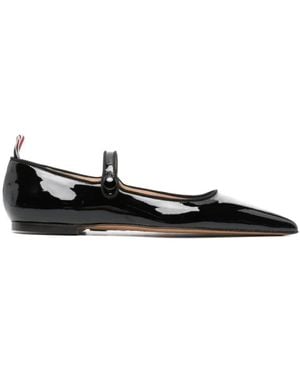 Thom Browne John Pointed-Toe 4-Bar Tab Flats - Black