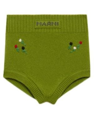 Marni Wool-Cashmere Briefs With Flower Embroidery - Green