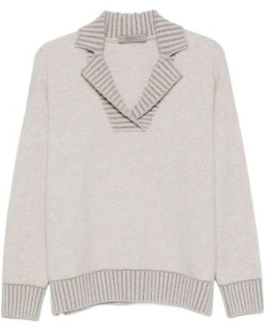 D.exterior Striped-Trim Spread-Collar Sweater - White