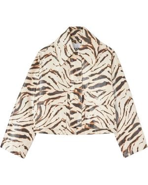 Ganni Zebra Print Cropped Jacket - Natural