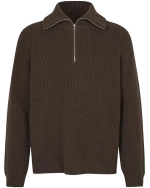 Samsøe & Samsøe Half Zip Rib Knit Sweater - Brown