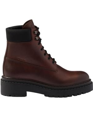 Prada Leather Re-Nylon-Trim Boots - Brown