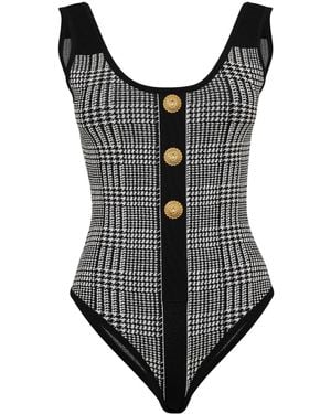 Balmain Sleeveless Houndstooth Jumpsuit - Black