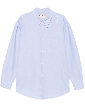 Marni Logo Embroidered Oxford Shirt - White
