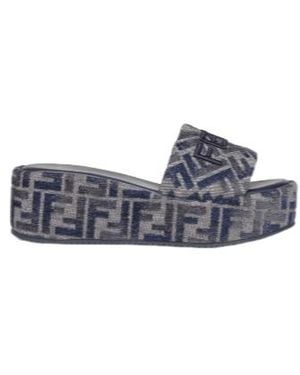 Fendi Ff Jacquard Denim Sandals - Grey