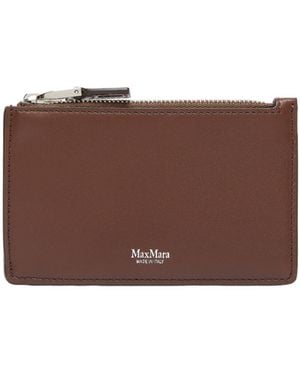 Max Mara Logo Printed Zip-Up Cardholder - Brown