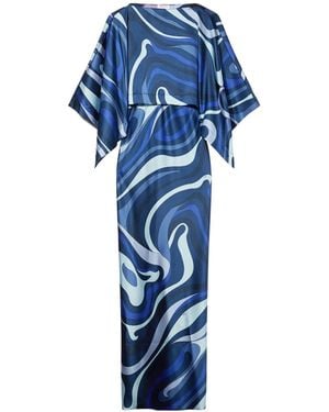 PUCCI Abstract-Print Satin Slip Dress - Blue