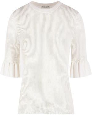 Jil Sander Smocked Ribbed Top - White