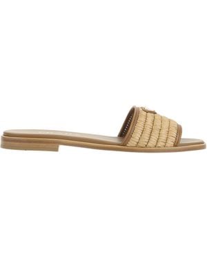 Prada Triangle-Logo Slip-On Sandals - Brown