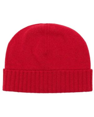 Malo Ribbed-Trim Knitted Beanie Hat - Red