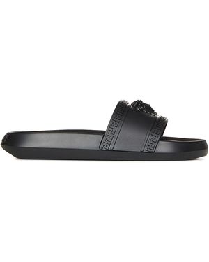 Versace Greca-Embossed Open-Toe Slippers - Black