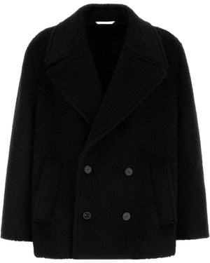 Valentino Double-Breasted Long-Sleeved Coat - Black