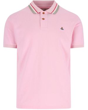 Vivienne Westwood Short Sleeved Orb-Embroidered Polo Shirt - Pink