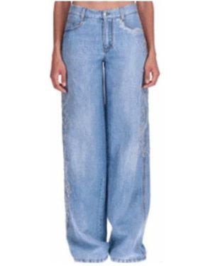 Ermanno Scervino Printed Jeans-Effect Marocain Palazzo Trousers - Blue