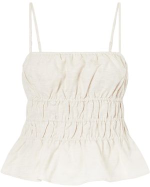 STAUD Ayla Ruffled Linen Tank - White