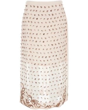 Dries Van Noten 'Sokna' Skirt With Rhinestone Embellishments On The Front And Rear Concealed Zip Closure - White
