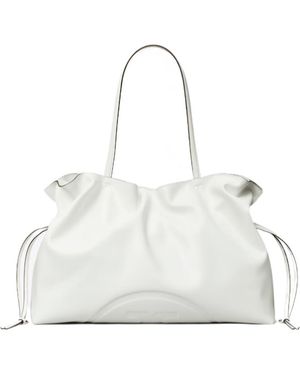 Tory Burch Logo-Embossed Gathered Tote Bag - White